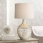 Waylon Modern Glam Luxury Table Lamp 28" Tall Dimpled Textured Mercury Glass Off-White Tapered Drum Shade Decor for Living Room Bedroom House Bedside Nightstand Home Office - 360 Lighting