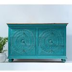 Nazar Art & Craft Solid Wooden Hand Carved Chest of Drawers | Storage cabinets for Kitchen | Chest of Drawers for multipurpose Storage | Sideboard Cabinet | Light Blue | W54*L18*H32 inches