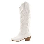 LISHAN Women's Western Boots Cowboy Cowgirl Boots, Embroidered White, 10