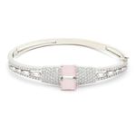 ZENEME Bracelet Silver & Rhodium-Plated Dual Square Shaped Pink American Diamond Studded Openable Kada Bracelet For Women and Girls