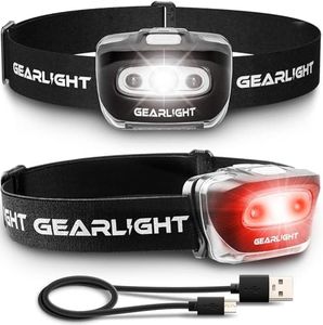 GearLight S500 USB Rechargeable LED Headlamp [2 Pack] - Camping & Emergency Gear