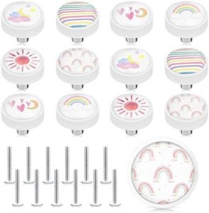 Fumete 12 Set Watercolor Boho Rainbow Drawer Knob Pulls Round Soft Rubber Pastel Drawer Knobs Silicone Cabinet Drawer Knobs for Baby Girls Kids Dresser Knobs for Nursery Closet Kitchen Cabinet