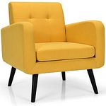 Giantex Modern Upholstered Accent Chair, Mid Century Armchair, w/Rubber Wood Legs, Linen Fabric Single Sofa for Living Room, Bedroom, Office, Yellow