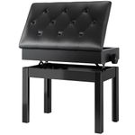 MAMIZO Piano Stool Height Adjustable 56x33x48-58CM, Piano Bench with Storage Space, Keyboard Stool with PU Leather Cushion, Wooden Piano Chair for Vanity, Living Room, Bedroom, Black