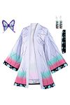 Haydory Womens Demon Slayer Cosplay Kimono Cloak Halloween Costume Cape (M, Full Set)-Multicolor, Synthetic