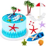 12 Pieces Hawaiian Beach Cake Decoration Summer Beach Chair and Umbrella Cake Toppers Green Palm Tree Cake Toppers for Hawaiian Theme Birthday Wedding Party Baby Shower Party Decoration Supplies