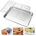 EMAGEREN Baking Tray with Rack Set Stainless Steel Baking Pan Cookie Pan Toaster Oven Tray Baking Sheet with Baking Cooling Racks, Non Toxic, Mirror Finish & Dishwasher Safe (1 Pan + 1 Rack)