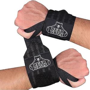 Bear Grips Wrist Wraps, Superior Wrist Wraps for Weightlifting Men & Women, Heavy Duty Lifting Wrist Wraps. Weight Lifting Wrist Wraps, Two Wrist Wrap Per Pair. Extra Strength, Black, 18"