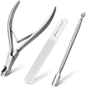 Beauty Power Cuticle Trimmer with Cuticle Pusher & Nano Nail File - Cuticle Nipper Cuticle Remover - Professional Stainless Steel Clippers Pedicure Manicure Tools for Fingernails - Gift Idea