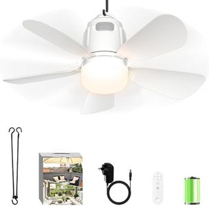 Canopy Fan 50CM, 20000mAh Portable Outdoor Ceiling Fan with Light with Remote Control and Extension Hook, Easy Operation Battery Powered Fan Light for Gazebo, Tent, Patio, Camping
