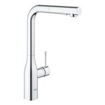 GROHE Essence single lever kitchen tap, sink mixer tap, high spout, 360° swivel spout, pull-out comfort spray head made of metal, easy to clean, chrome, 30270000