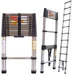 Telescopic Loft Ladder 3.2m/10.5ft Stainless Steel Ladders Portable Extendable Folding Tall Ladder, Multi-Purpose Attic Ladder Telescopic Step Ladder Straight Ladder, EN131 Certified, 330Lbs Capacity