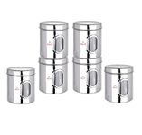 Ebun Stainless Steel Multipurpose See Through Small Containers | Air Tight Canister For Kitchen Storage | Ubha Dabba | Transparent Vertical Jar | Silver | 1 Kgs | Pack Of 6 Pcs