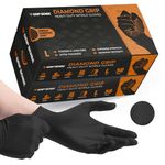 GripSense Nitrile Gloves (2 Packs of 50) - High Density Diamond Grip Black Gloves - Latex & Powder Free Black Nitrile Gloves Large - Mechanic Gloves Extra Thick & Super Strong - Max Dexterity L5