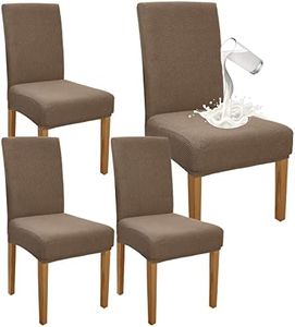 Granbest Juego de 4 fundas impermeables para sillas de comedor, fundas elásticas para sillas de respaldo alto, fundas lavables y extraíbles para banquetes, cocina, fiestas, hoteles (camello, paquete