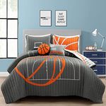 Lush Decor Basketball Game Reversible Oversized 5 Piece Quilt Set - Cozy & Soft Kids Sports Themed Bedding Set - Full/Queen, Charcoal