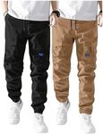 GORGLITTER Boy's 2 Piece Cargo Pants Elastic Waist Hiking Pants with Pockets Khaki and Black 14Y