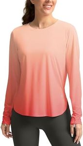 Women's Sun Shirts UPF 50+ Long Sleeve UV Protection Shirt Lightweight Quick Dry Workout Hiking Tops for Women(Orange/Red Gradient,XL)