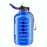 GLEKGLEK Sports Water Bottle with Handle Bpa Free Time Markings Durable Large Gym Water Jug 3000ml with Cover Straw for Man Woman (Blue)