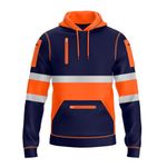 NOROZE Mens Hi-Viz Pullover Hoodie Grey Reflective Tape High Visibility Safety Coat With 4 Zip Utility Phone & Gadget Pockets Sweatshirt Top Jacket (XXL, Style 2: Neon orange/Navy)