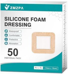 50Pcs Silicone Foam Dressing 4x4 Gentle Border, Waterproof Silicone Bandages for Wounds Care, Bed Sore Patches, Super Absorbent Wound Dressing, Self Adhesive Pressure Sore Pads