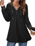 Lotusmile Women's Long Sleeve Hooded Tunic Tops Button Swing Pullover Hoodie Sweatshirts, Black Coffee Plaid, Medium