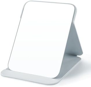 OWLKELA 20x15cm Portable Folding Mirror, Super HD Compact Makeup Mirror, Black PU Leather Travel Mirror, Free Standing Vanity Mirrors, Tabletop Foldable Mirror-White