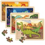 SYNARRY Wooden Dinosaur Jigsaw Puzzles for Kids Ages 3 4 5 6, 4 Packs 24 Piece Dino Puzzles, Preschool Educational Boards Games Gifts for Children, Dinosaur Toys for 3 4 5 6 Year Old Boys Girls