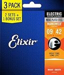 Elixir Strings 16540 Nickel Plated Steel Electric Guitar Strings with Nanoweb Coating, Set of 3 Pieces