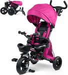 RIDYEE 7-in-1 Folding Toddler Tricycle for 18 Months to 5 Years, Tricycle Stroller with Dual Brakes, All-Terrian Rubber Tire, Tricycle for Toddlers with Rotatable Seat, Adjustable Push Handle, Pink