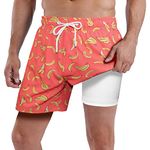 MILANKERR 5.5 inch 7 inch Mens Swim Trunks with Compression Liner,Mens Bathing Suit Quick Dry Stretch Swimming Trunks for Men, Orange Branana, M