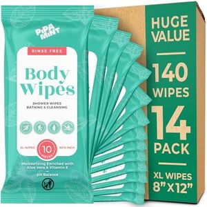 Body Wipes - (14 Pack) - 140 XL Bath Wipes for Adults No Rinse, Adult Wipes for Elderly - Body & Face Gentle Skin Cleansing, Shower Wipes Bathing for Travel, Elderly, Car, Gym, Camping (8x12 Inch)