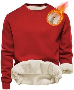 Yeokou Mens Fashion Warm Fleece Crewneck Sweatshirt Thick Sherpa Lined Pullover Tops(Red-XXL)