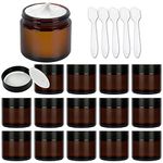 2 oz 60 ml Amber Glass Jars 15 Pack, Empty Cosmetic Container, Face Cream Lotion Storage Jars Round with White Inner Liners and Black Lids