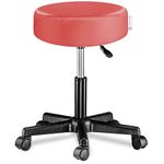 CASARIA® 35cm Red Rolling Stool with Wheels | Height Adjustable | 360° Rotatable Padded Swivel Roll Chair | Double Castors | Comfortable Upholstered Seating | Office Workshop Salon