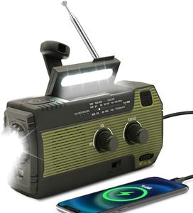 Radio Solaire d'urgence, à manivelle, Auto-alimentée, avec Lampe de Poche LED, Alarme SOS, Radio AM/FM météo Wind Up avec Batterie de 4000 mAh pour Charge d'urgence