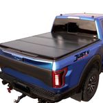 JUST-V Hard Tri-Fold Truck Bed Tonneau Cover Replacement for Toyota Tundra 2014-2024 Double Cab/CrewMax Cab 5.5FT Bed, FRP Textured Black, (Installation with Rail Head, Requires Bracket)