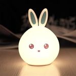 DWITI ENTERPRISE Night Light Rabbit Cute LED Nursery Nightlight Lamp, Tap Control Squishy Silicone, USB Rechargeable Bedside Lamp for Bedroom, Warm White