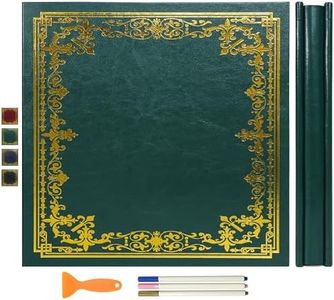 Vienrose Large Self-Adhesive Album Artificial Leather Cover Scrapbook Album 13.19"x12.8" Vintage Printed Memory Book DIY 120 Blank Pages with Three Metallic Pens, Dark Green