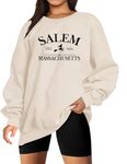 UNIQUEONE Halloween Sweatshirts Women Oversized Salem Massachusetts Shirts Embroidered Hoodies Crewneck Pullover Tops Apricot