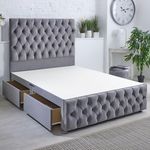 ComfoRest - Luxurious 5FT King Size Divan Bed Base with Headboard and 4 Drawers – Sturdy King Divan Bed Base with Storage – Practical Bed Base for a Modern, Organised Bedroom (Grey Plush)