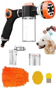 Dog Washing Hose Attachment with Car Wash Mitt, 8-Pattern Dog Bath Sprayer, Easy-Control Hose Nozzle with Soap Dispenser for Garden, Pet Shower and Car Wash