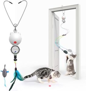FEELNEEDY Giochi Interattivi per Gatti in Casa con Piume e LED Rossa Luce, Gioco Appeso Automatica per Gatto Elettrico Ricaricabile, c'è 2 Modalità, Cat Toy fa Esercizio per Amici Pelosi