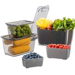 Luxear Fresh Food Storage Containers for Fridge, 3 Pack Fridge Fruit Storage Container 4 L+1.7 L+0.5 L Fresh Produce Saver BPA Free With Vents, Vegetable Lettuce Salad Fruit Container for Fridge,Grey