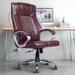 MRC Oxford High Back Ergonomic Leatherette Revolving Office Boss Chair with 360 Degrees Swivel Chrome Stand & Tilting Locking Mechanism,Engineering Wood (Brown)