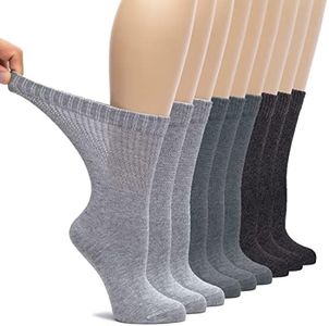 Hugh Ugoli Women's Rayon Loose Fit Diabetic Crew Socks, Seamless Toe & Non-Binding Top for Swollen Feet, Soft, Extra Wide and Stretchy, 9 Pairs, L.Grey/Mlg.Grey/Charcoal, Shoe Size: 10-12