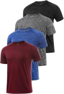 Ullnoy 4 Pack Men's Dry Fit T Shirt Moisture Wicking Athletic Tees Exercise Fitness Activewear Short Sleeves Gym Workout Top Black/Dark Gray/Dark Blue/Wine L
