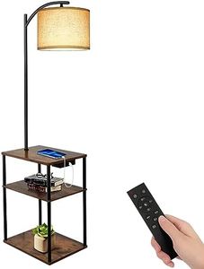 Floor Lamp with Table, Kinsdan Bedside Table with Lamp with USB Ports, 3-Color Temperature LED Bulb Included, Rustic End Table Lamp with Shelves for Bedroom, Living Room, Office