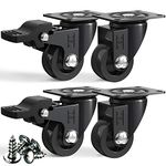 Small Swivel Castor Wheels Trolley 25mm– DSL Heavy Duty Caster Wheels Set of 4 – Rubbered Wheels for Furniture with 2 Brakes- Black up to 60KG +Free Fitting Castors for Furniture…