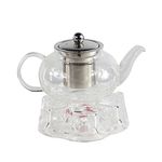 Clear Glass Teapot Stainless Steel Infuser Set with Tealight Warmer